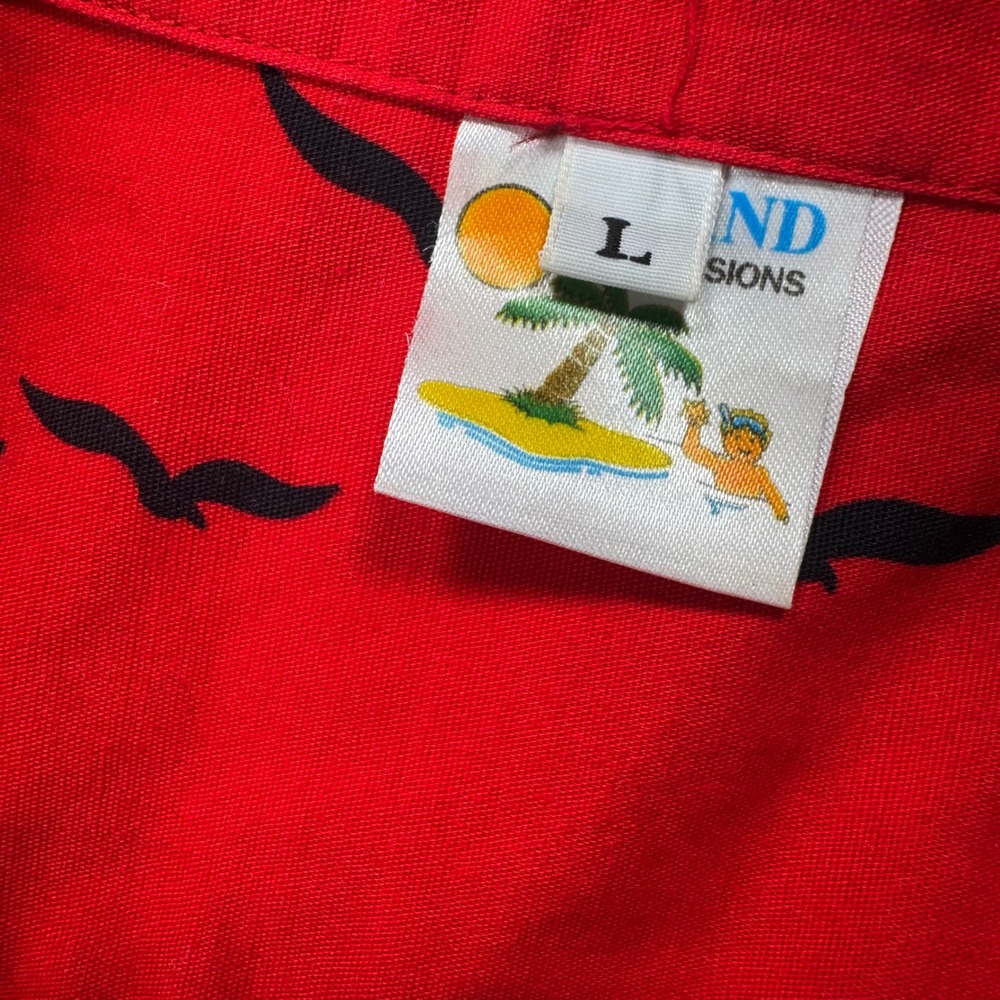 Island Expressions Hawaiian Camp Shirt Mens L Red You Betta Belize It Tropical - Picture 4 of 7